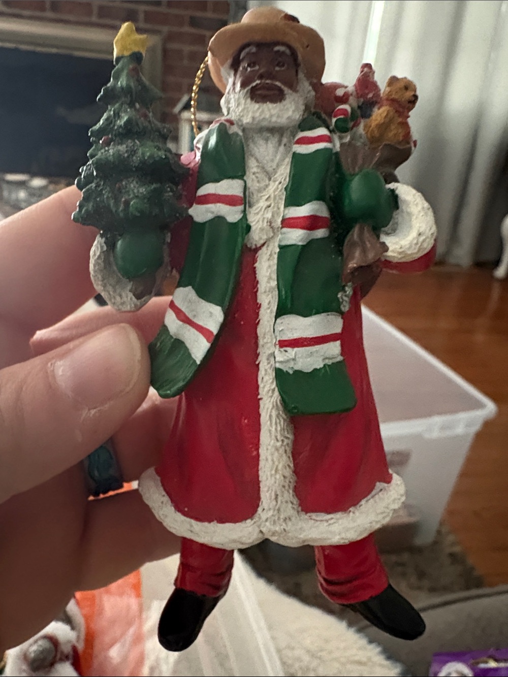 AllenRoth African American Santa Ornament Resin Yellow Cowboy Hat 4.5”